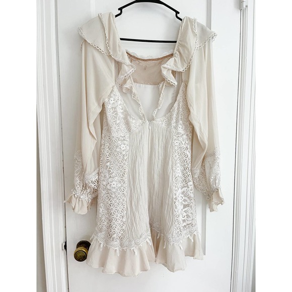 For Love and Lemons Crema Silk Linen Dress in Off White Size Medium - Picture 5 of 10